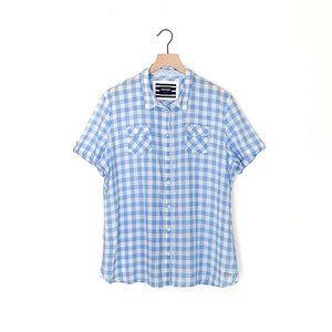 SAINT JAMES blue and white checkered plaid shirt l